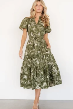 New Baltic Born Adara Midi Dress | Olive Floral OliveFloral