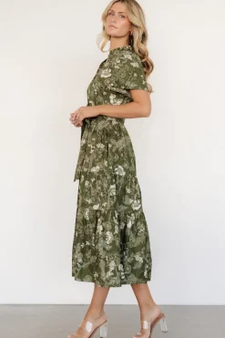 New Baltic Born Adara Midi Dress | Olive Floral OliveFloral