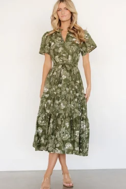 New Baltic Born Adara Midi Dress | Olive Floral OliveFloral