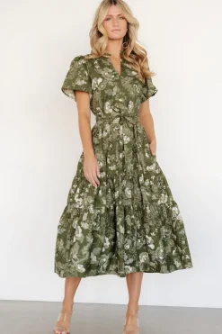 New Baltic Born Adara Midi Dress | Olive Floral OliveFloral