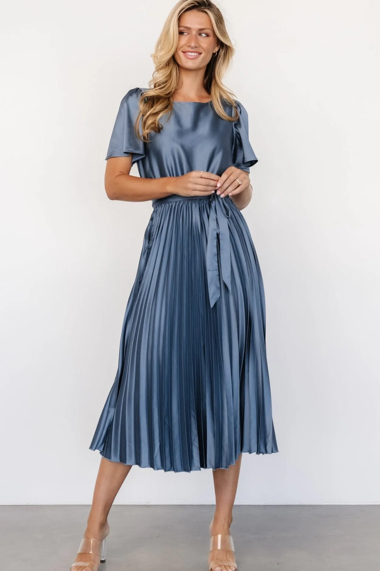 Online Baltic Born Adelaide Pleated Satin Dress | Blue