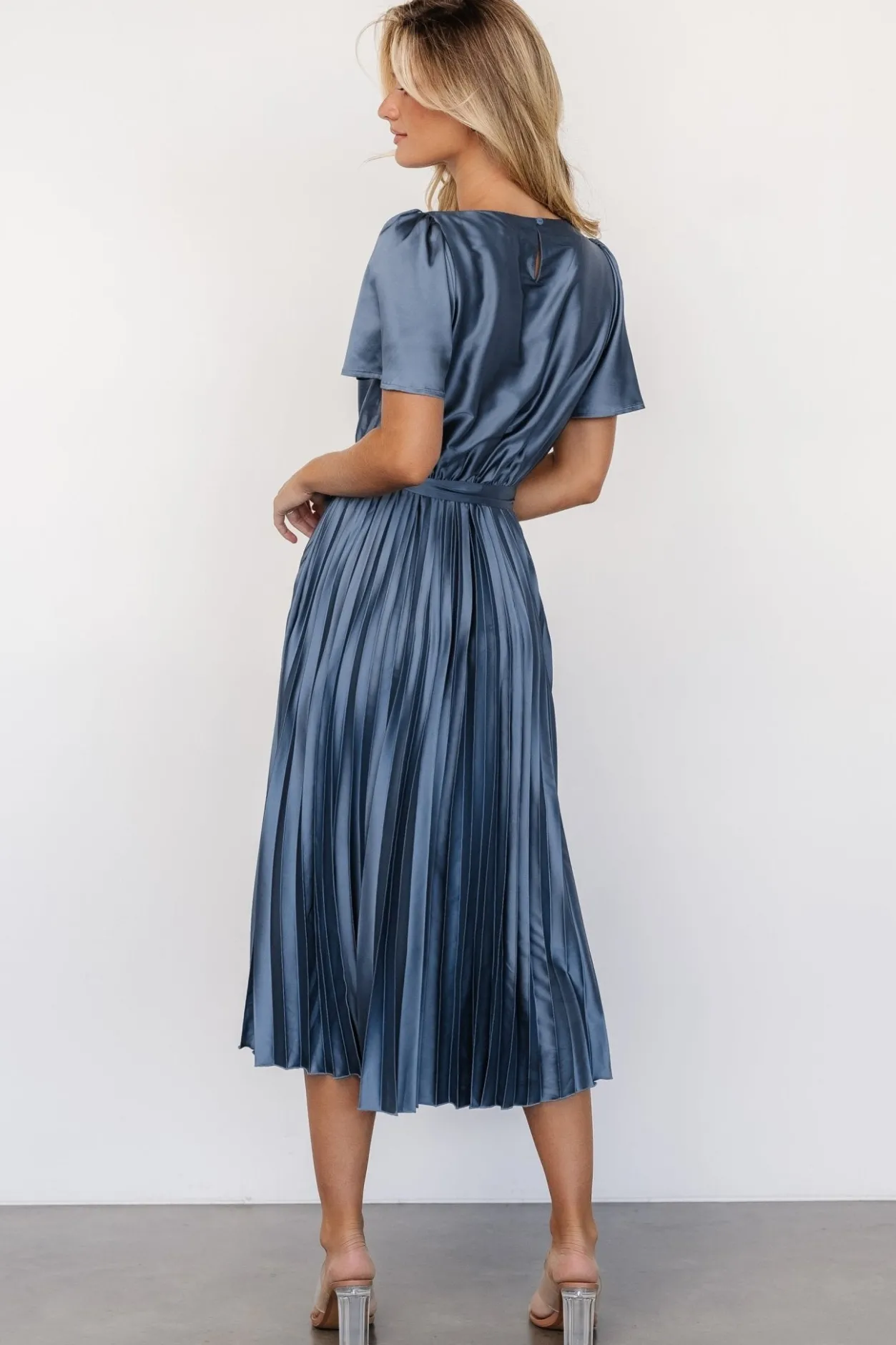 Online Baltic Born Adelaide Pleated Satin Dress | Blue