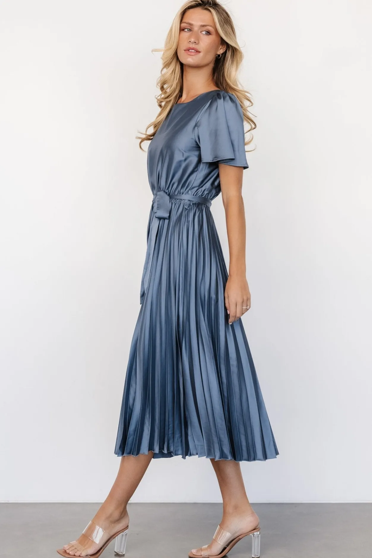 Online Baltic Born Adelaide Pleated Satin Dress | Blue