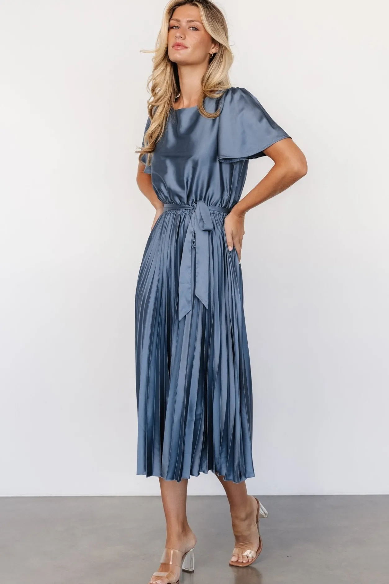 Online Baltic Born Adelaide Pleated Satin Dress | Blue