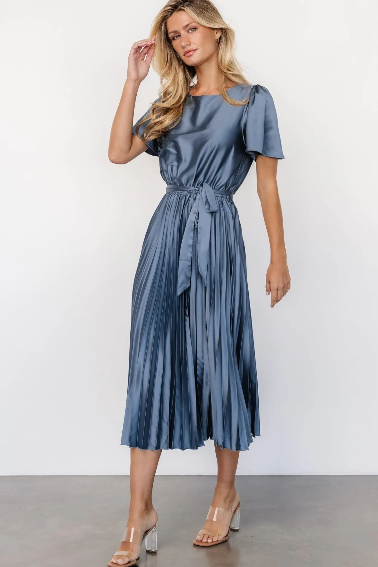 Online Baltic Born Adelaide Pleated Satin Dress | Blue