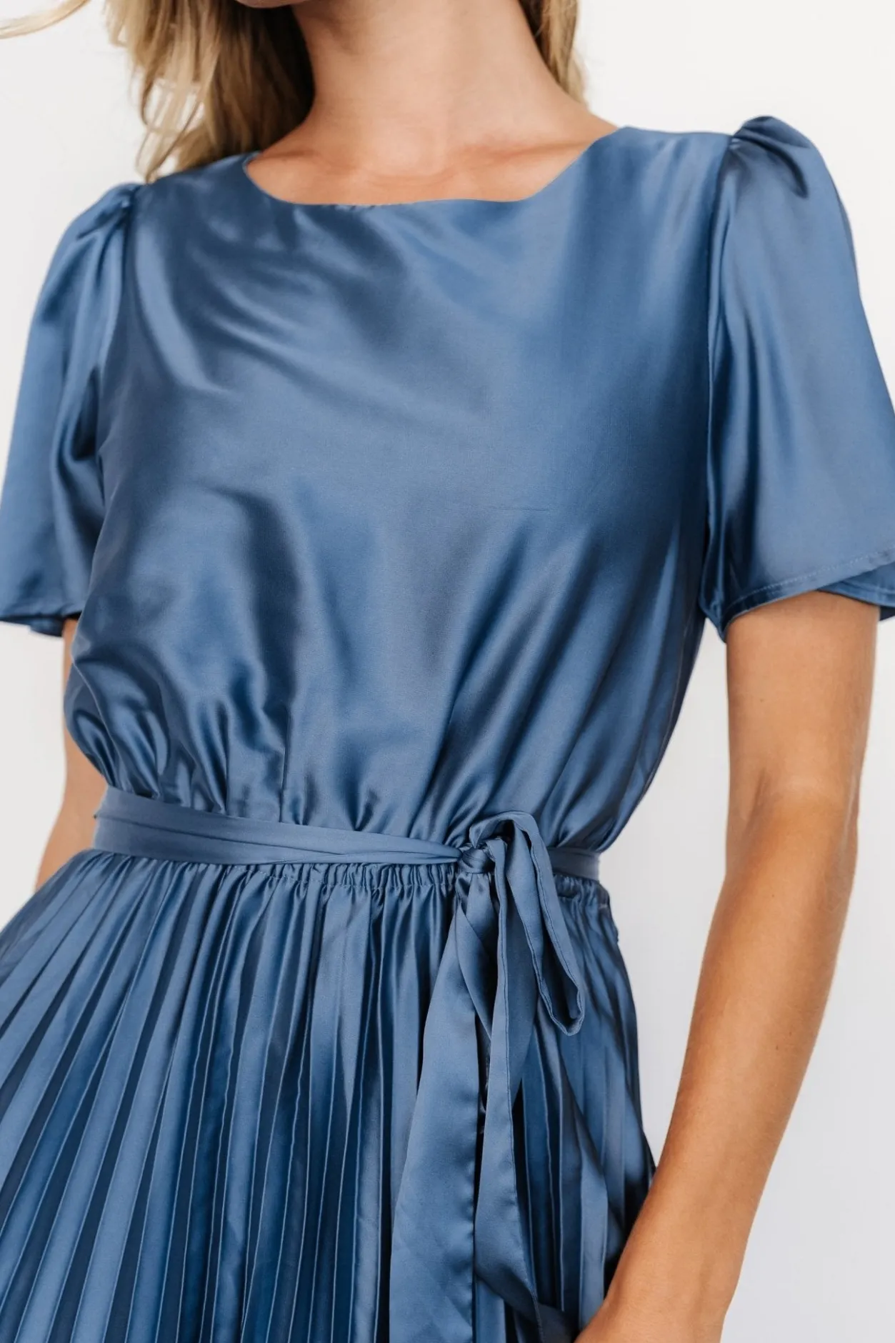 Online Baltic Born Adelaide Pleated Satin Dress | Blue