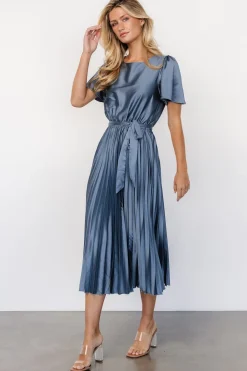 Online Baltic Born Adelaide Pleated Satin Dress | Blue