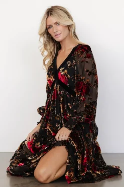 Outlet Baltic Born Adele Velvet Dress | Black + Rose Floral Black+RoseFloral