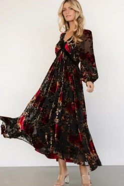 Outlet Baltic Born Adele Velvet Dress | Black + Rose Floral Black+RoseFloral
