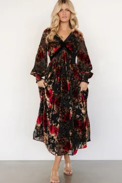 Outlet Baltic Born Adele Velvet Dress | Black + Rose Floral Black+RoseFloral