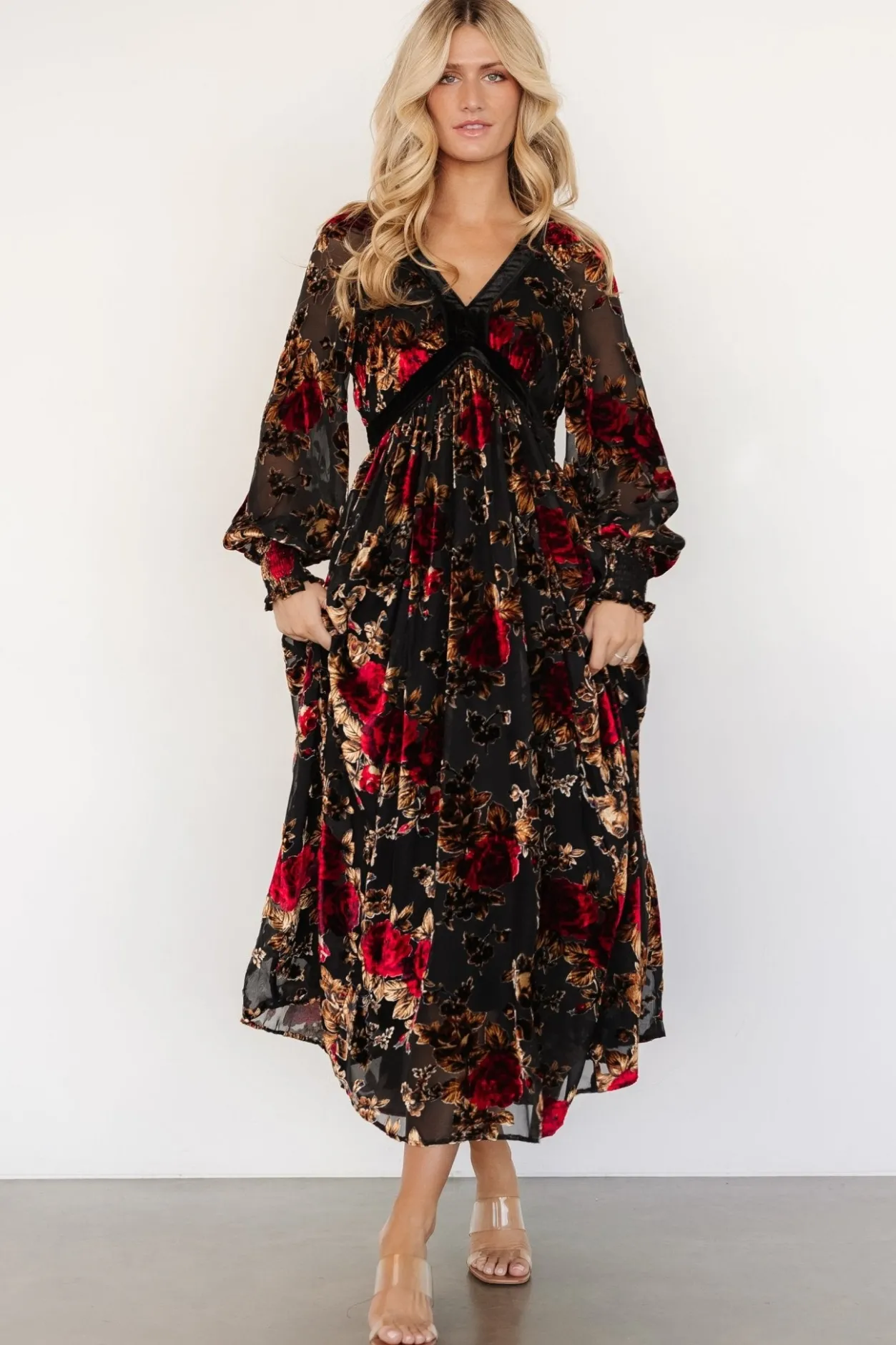 Outlet Baltic Born Adele Velvet Dress | Black + Rose Floral Black+RoseFloral