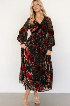 Outlet Baltic Born Adele Velvet Dress | Black + Rose Floral Black+RoseFloral