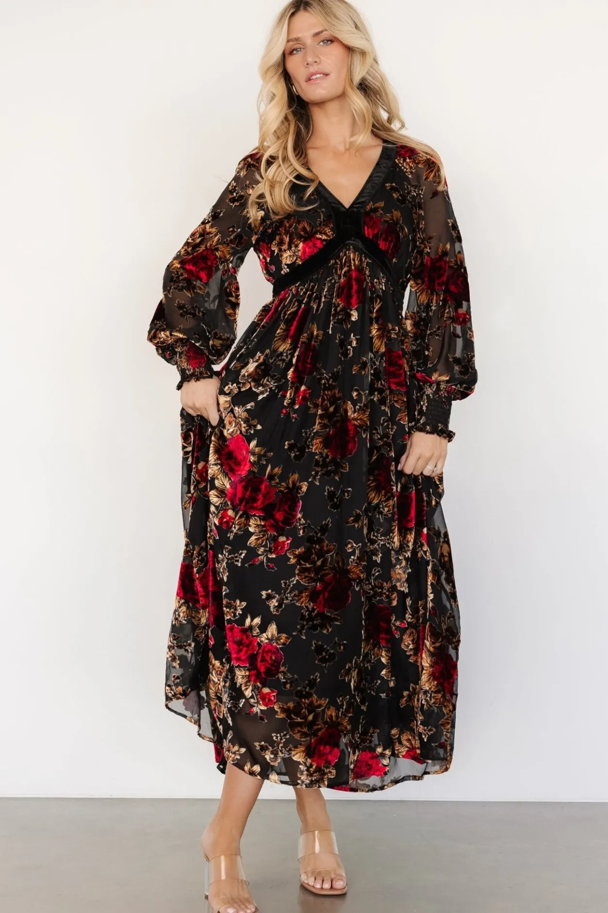 Outlet Baltic Born Adele Velvet Dress | Black + Rose Floral Black+RoseFloral