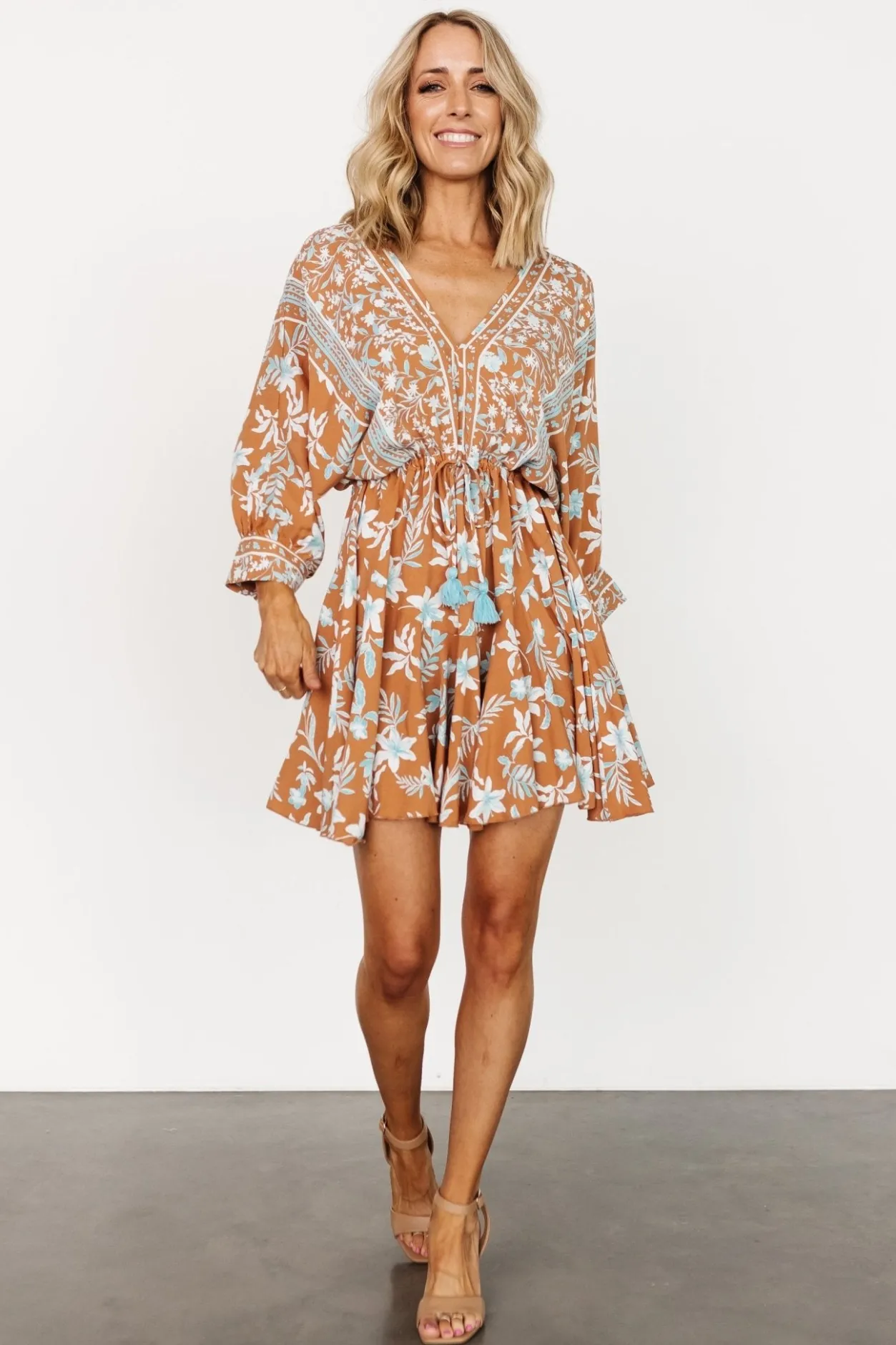 New Baltic Born Adria Mini Dress | Camel + Blue Camel+Blue