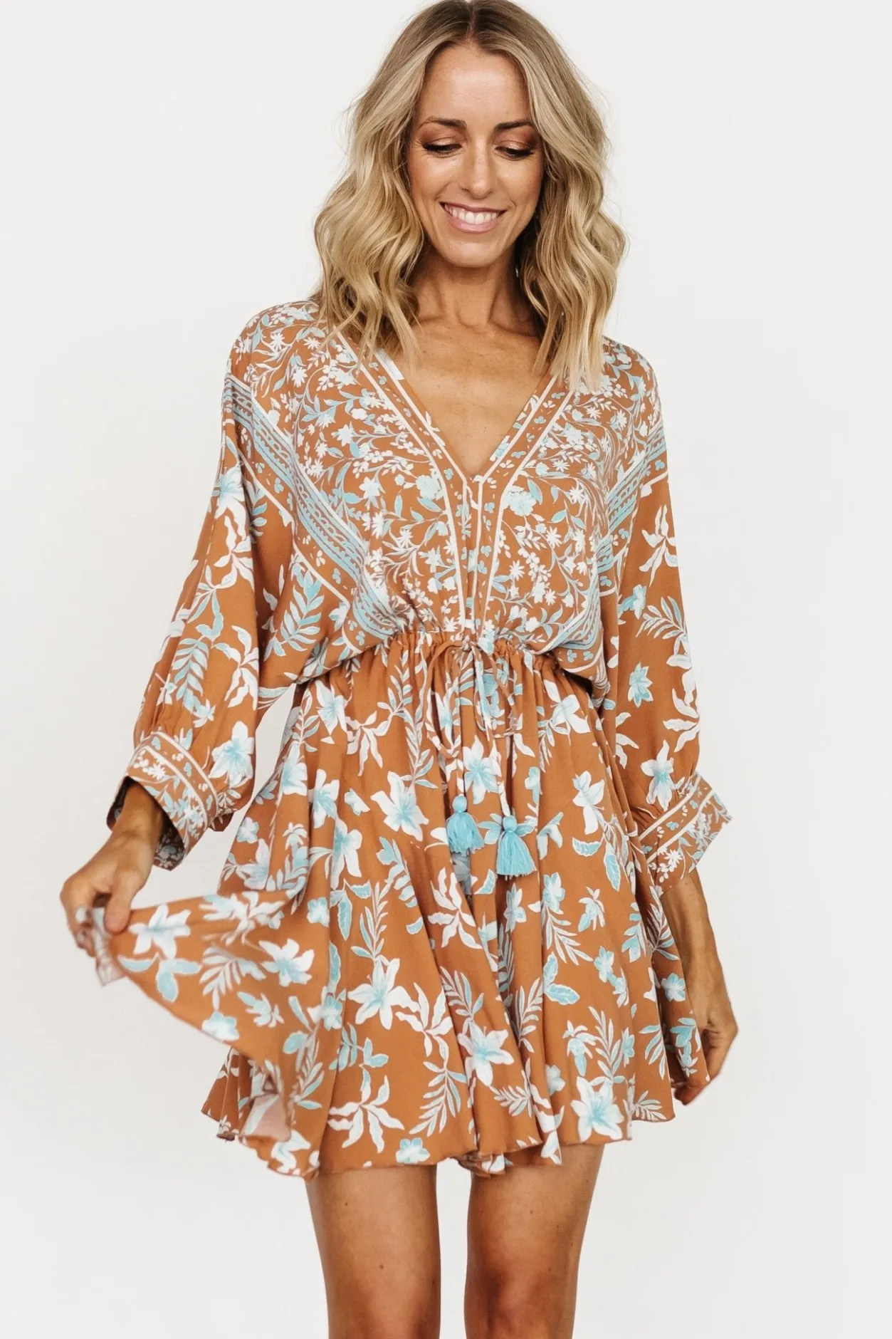 New Baltic Born Adria Mini Dress | Camel + Blue Camel+Blue