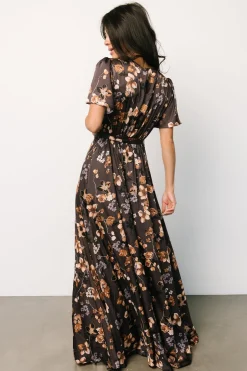 New Baltic Born Agnes Satin Maxi Dress | Brown Floral BrownFloral