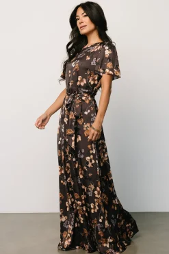 New Baltic Born Agnes Satin Maxi Dress | Brown Floral BrownFloral