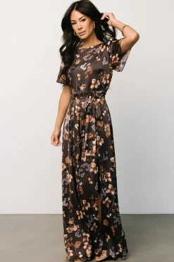 New Baltic Born Agnes Satin Maxi Dress | Brown Floral BrownFloral