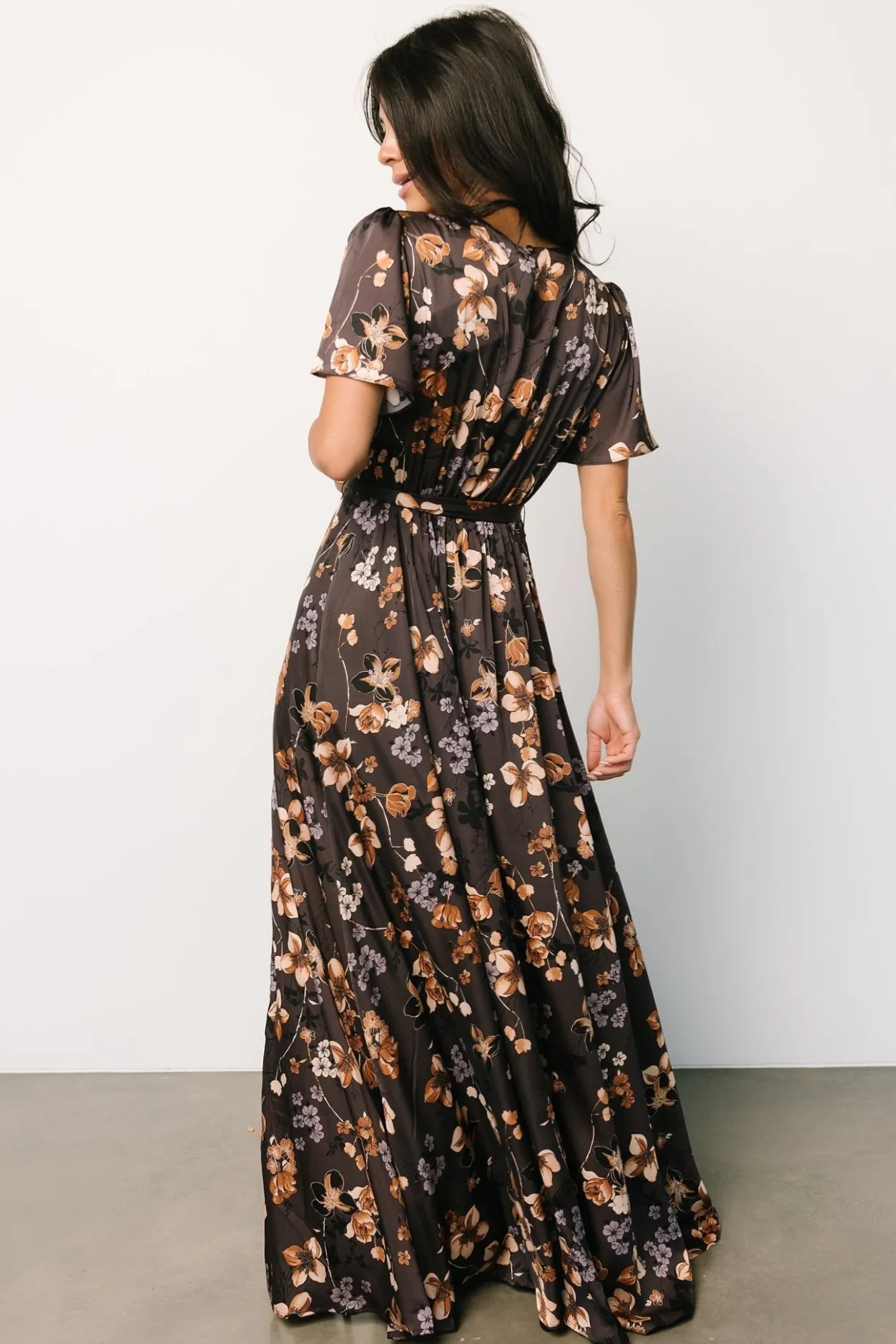 New Baltic Born Agnes Satin Maxi Dress | Brown Floral BrownFloral