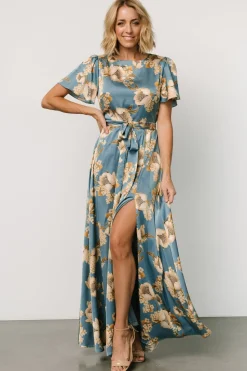 Fashion Baltic Born Agnes Satin Maxi Dress | Blue + Gold Blue+Gold