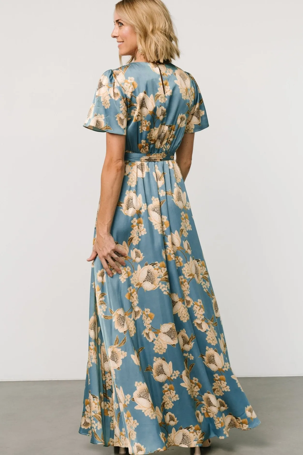 Fashion Baltic Born Agnes Satin Maxi Dress | Blue + Gold Blue+Gold