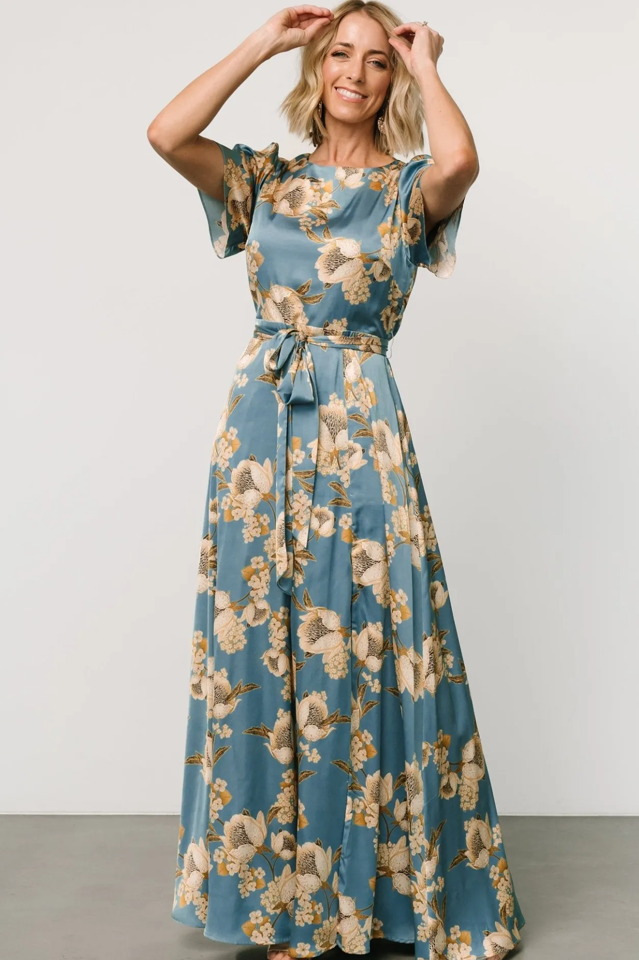 Fashion Baltic Born Agnes Satin Maxi Dress | Blue + Gold Blue+Gold