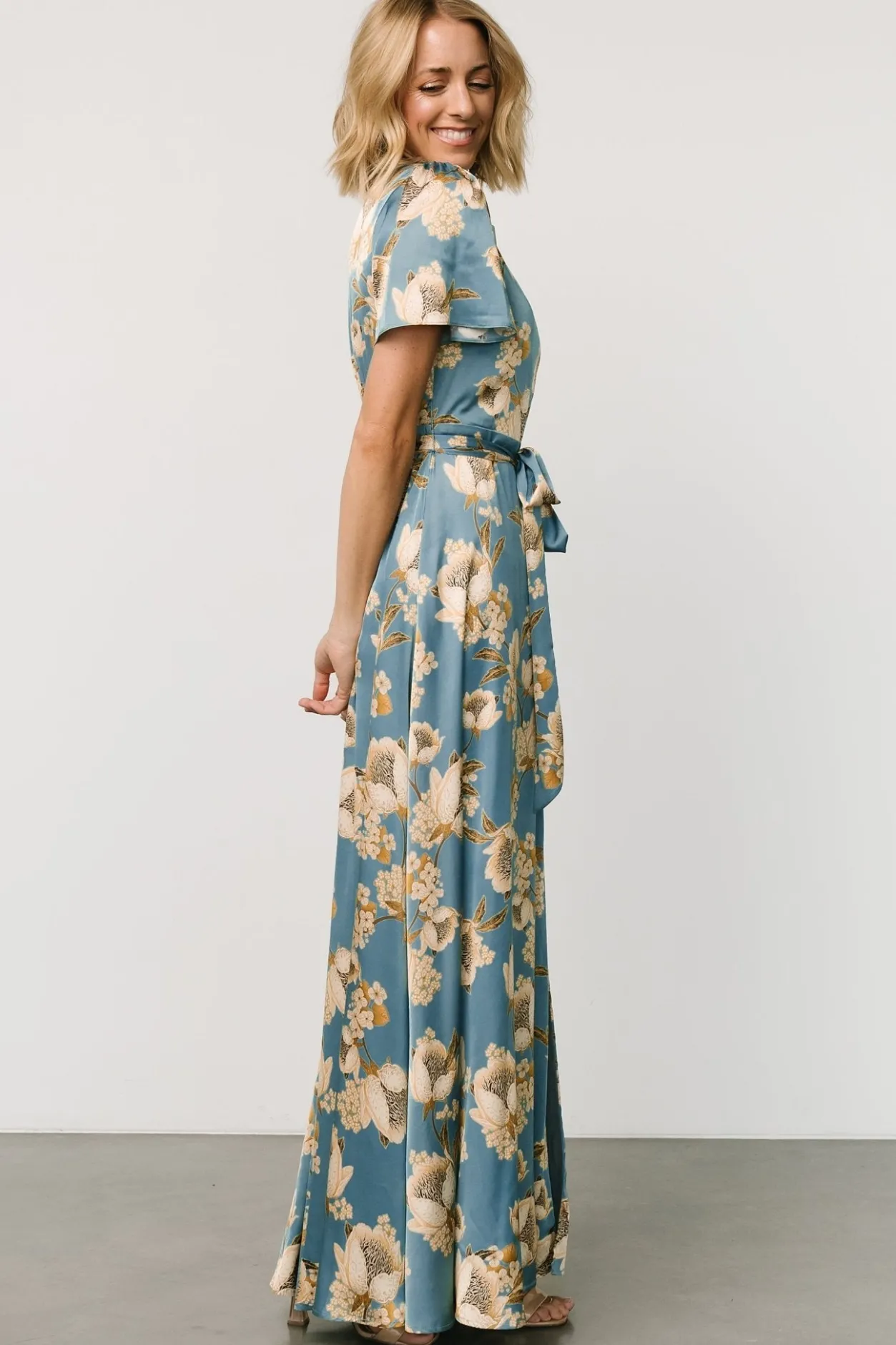 Fashion Baltic Born Agnes Satin Maxi Dress | Blue + Gold Blue+Gold