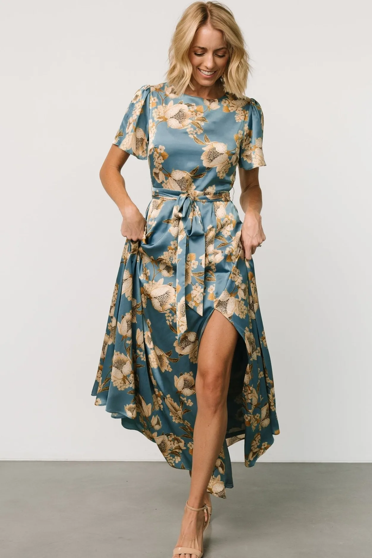 Fashion Baltic Born Agnes Satin Maxi Dress | Blue + Gold Blue+Gold