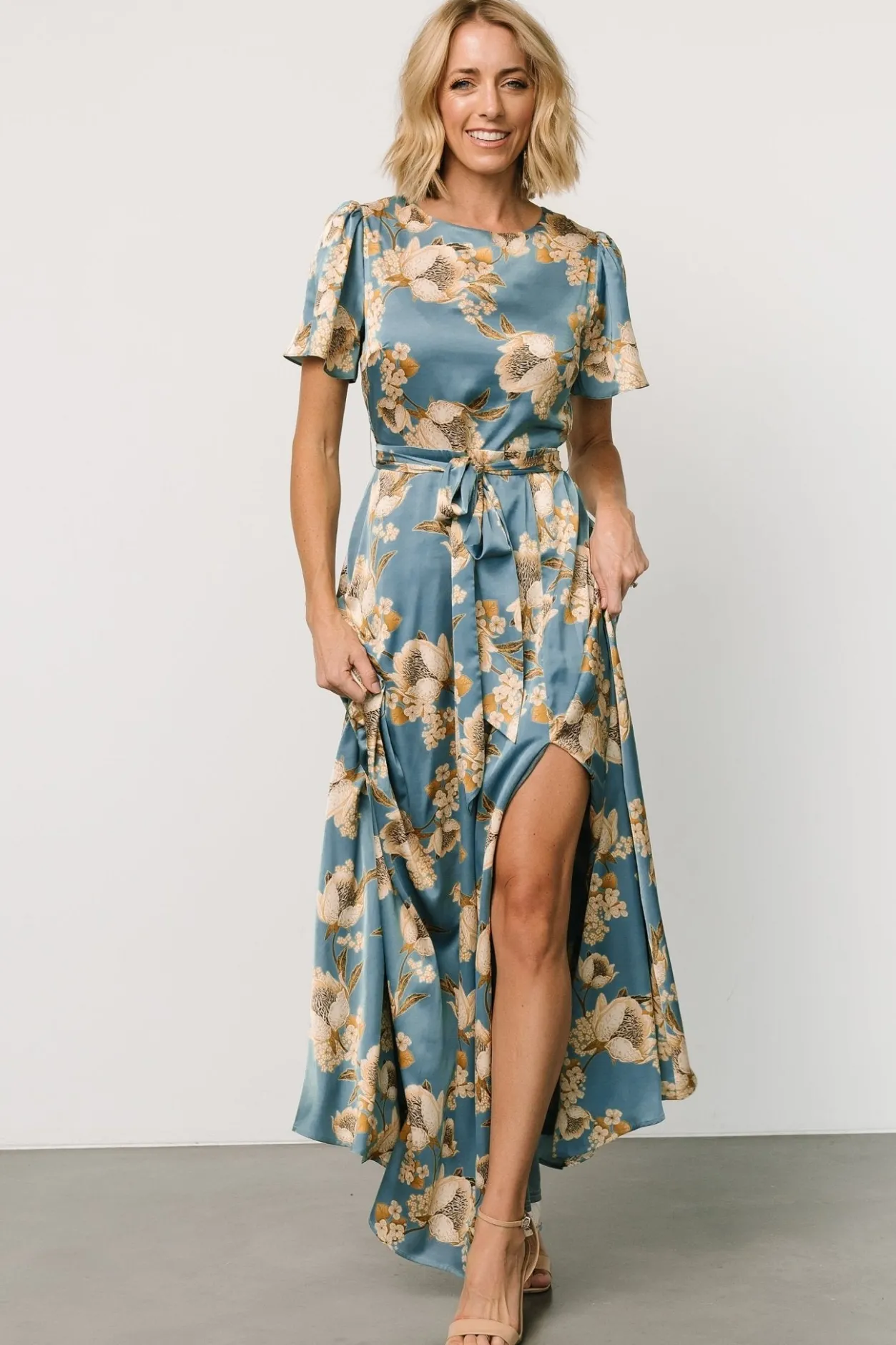 Fashion Baltic Born Agnes Satin Maxi Dress | Blue + Gold Blue+Gold