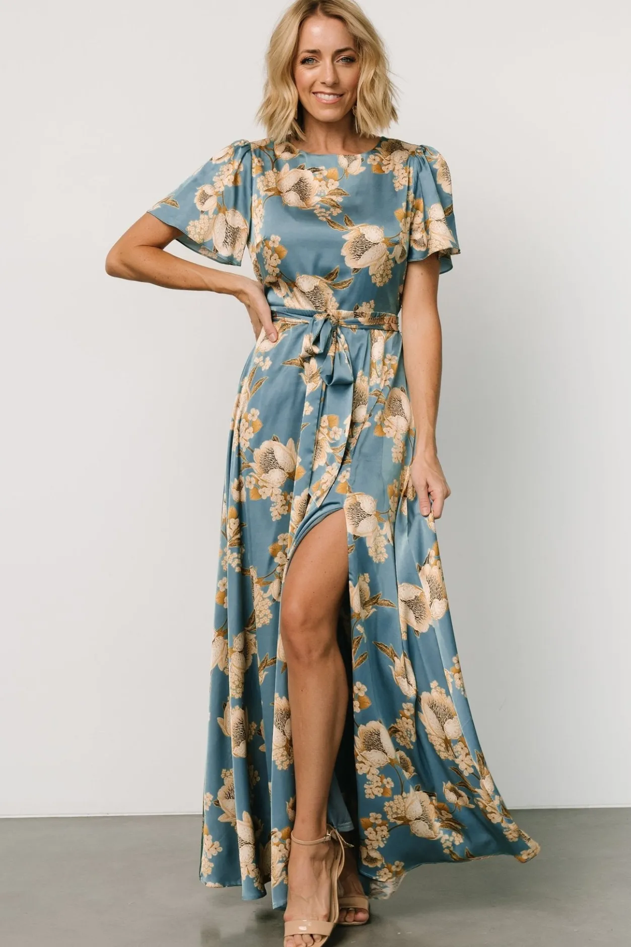 Fashion Baltic Born Agnes Satin Maxi Dress | Blue + Gold Blue+Gold