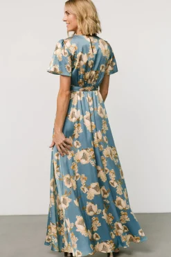 Fashion Baltic Born Agnes Satin Maxi Dress | Blue + Gold Blue+Gold