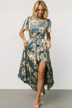 Fashion Baltic Born Agnes Satin Maxi Dress | Blue + Gold Blue+Gold