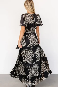 Online Baltic Born Agnes Satin Maxi Dress | Black + Cream Floral Black+CreamFloral