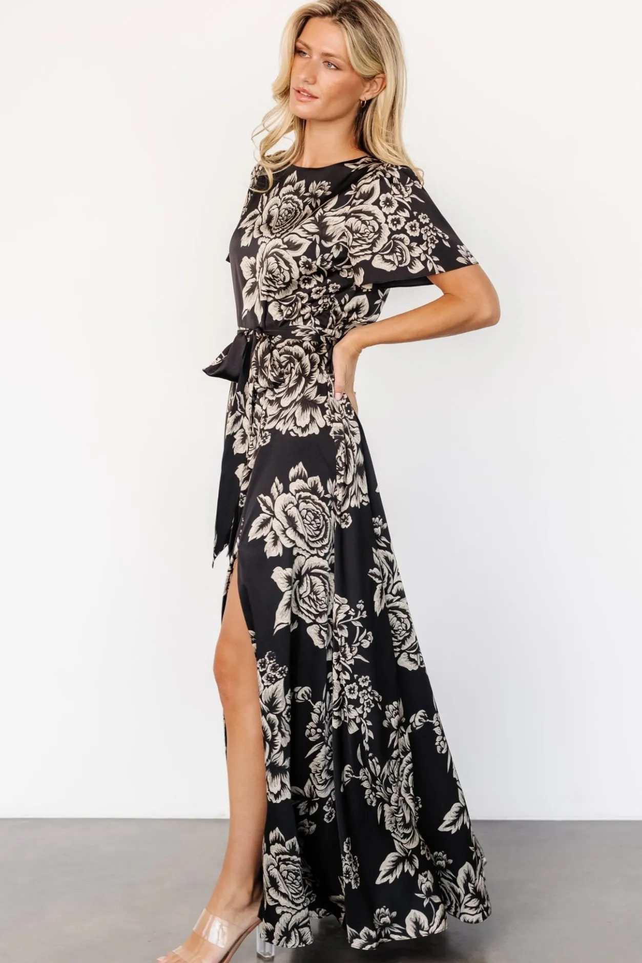 Online Baltic Born Agnes Satin Maxi Dress | Black + Cream Floral Black+CreamFloral