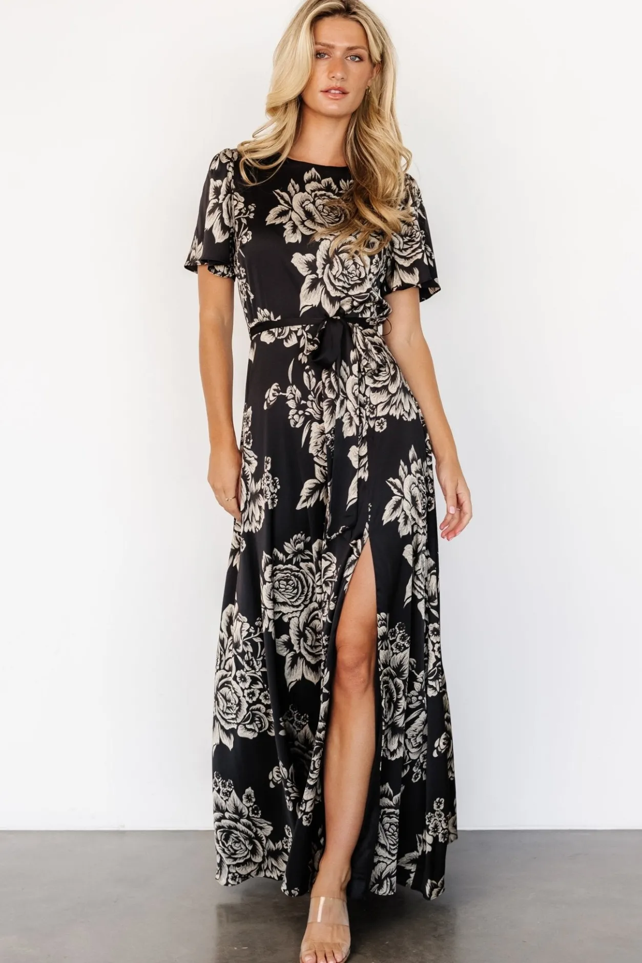 Online Baltic Born Agnes Satin Maxi Dress | Black + Cream Floral Black+CreamFloral