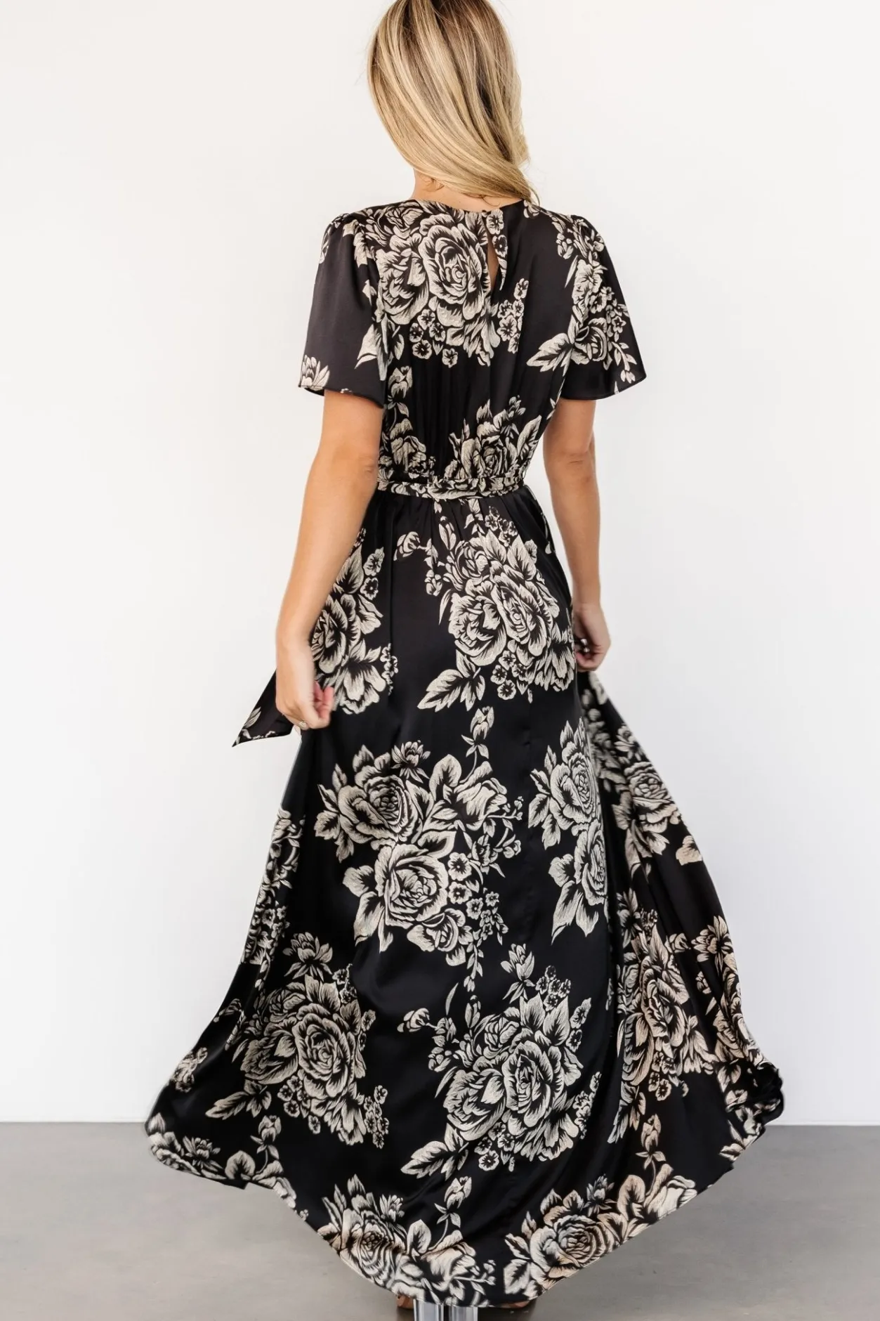 Online Baltic Born Agnes Satin Maxi Dress | Black + Cream Floral Black+CreamFloral