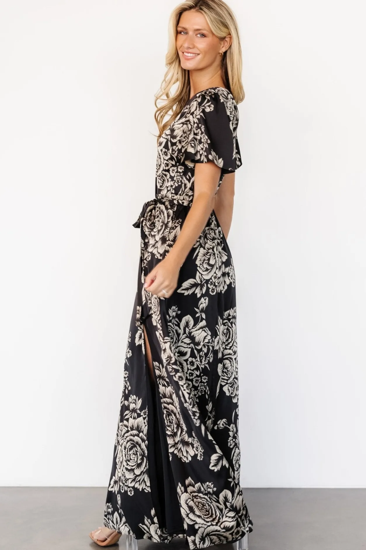 Online Baltic Born Agnes Satin Maxi Dress | Black + Cream Floral Black+CreamFloral