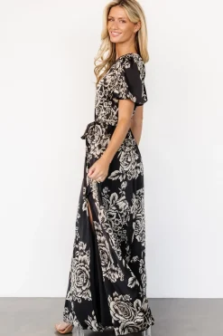 Online Baltic Born Agnes Satin Maxi Dress | Black + Cream Floral Black+CreamFloral