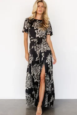 Online Baltic Born Agnes Satin Maxi Dress | Black + Cream Floral Black+CreamFloral