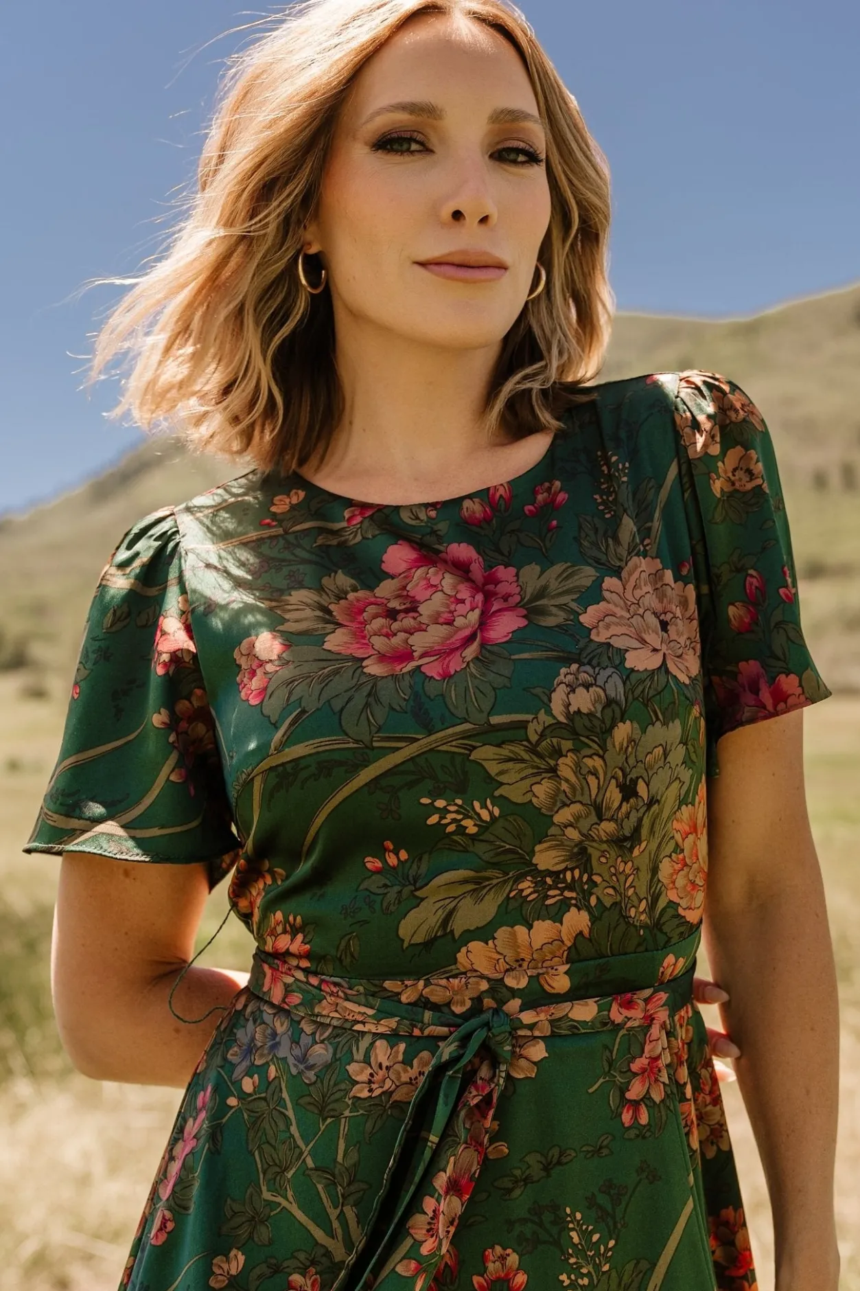 New Baltic Born Agnes Satin Maxi Dress | Dark Green Floral DarkGreenFloral