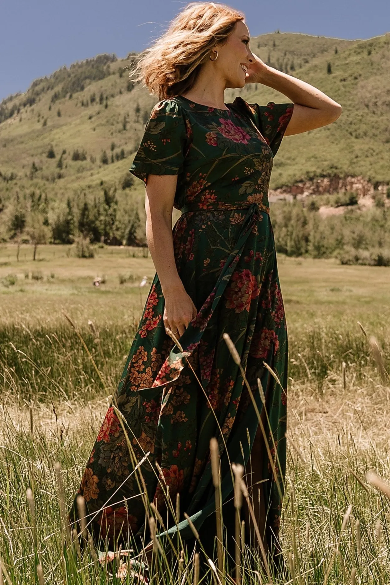 New Baltic Born Agnes Satin Maxi Dress | Dark Green Floral DarkGreenFloral