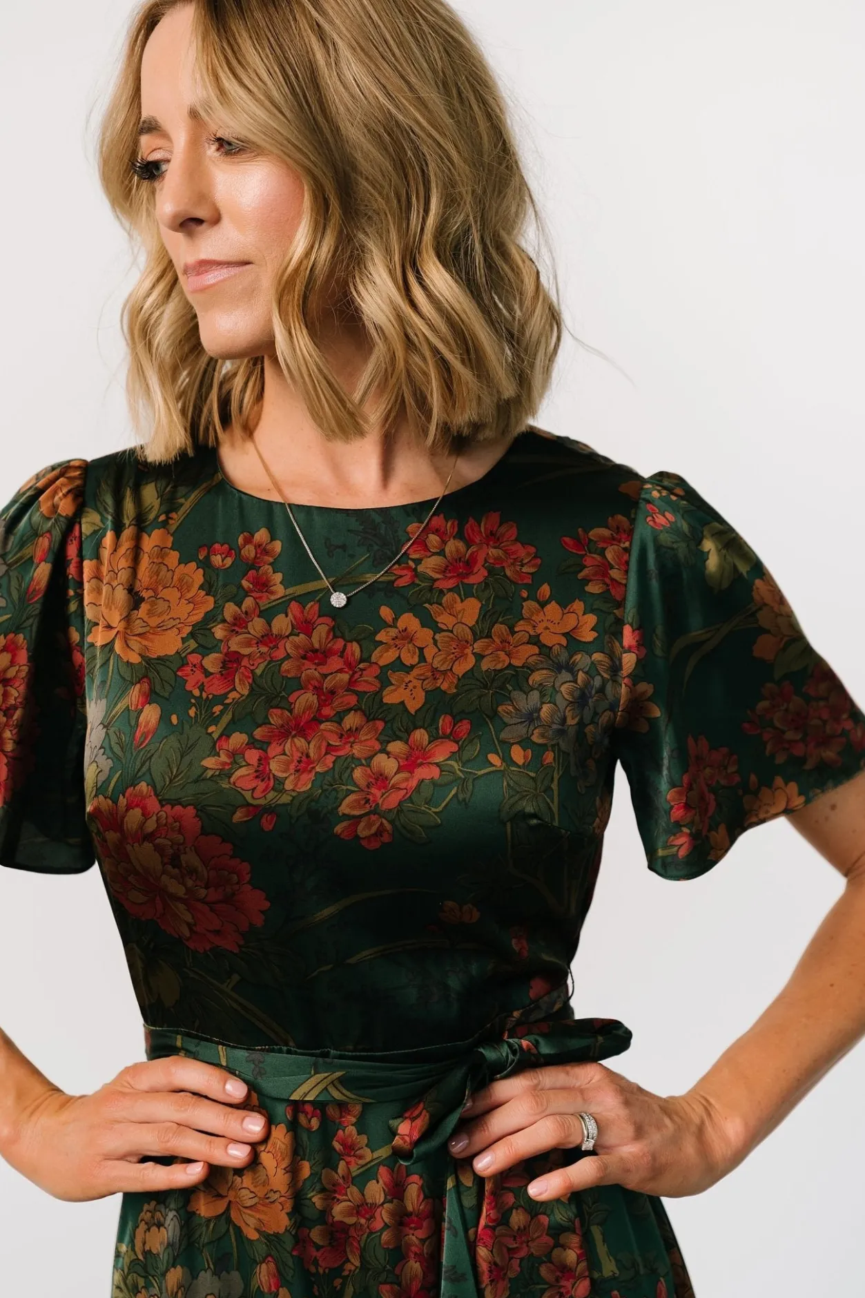 New Baltic Born Agnes Satin Maxi Dress | Dark Green Floral DarkGreenFloral