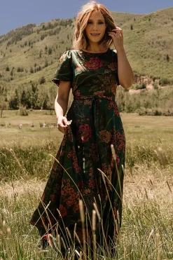 New Baltic Born Agnes Satin Maxi Dress | Dark Green Floral DarkGreenFloral