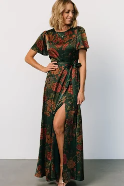 New Baltic Born Agnes Satin Maxi Dress | Dark Green Floral DarkGreenFloral