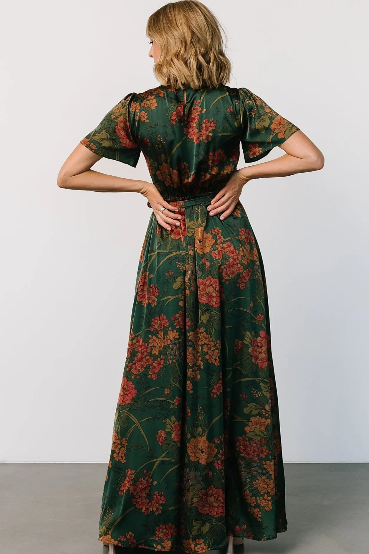 New Baltic Born Agnes Satin Maxi Dress | Dark Green Floral DarkGreenFloral