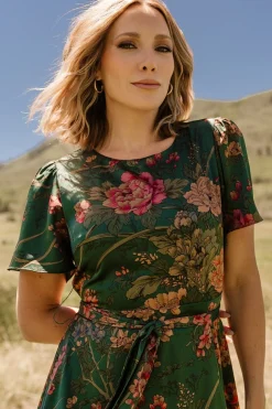 New Baltic Born Agnes Satin Maxi Dress | Dark Green Floral DarkGreenFloral