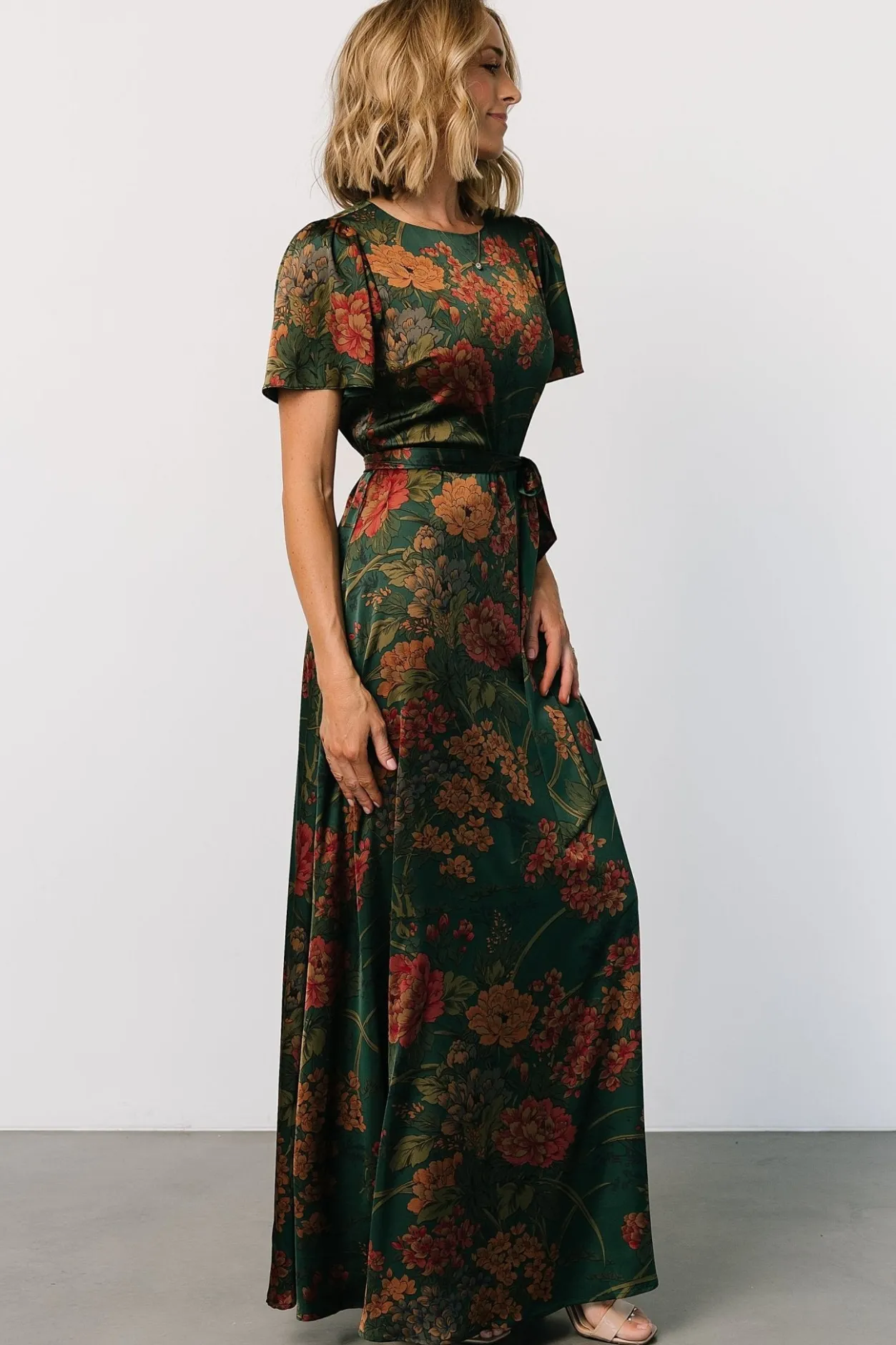 New Baltic Born Agnes Satin Maxi Dress | Dark Green Floral DarkGreenFloral