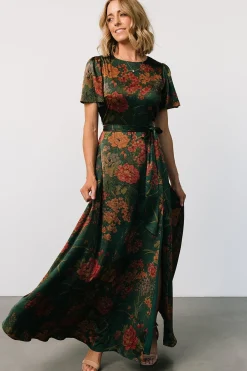 New Baltic Born Agnes Satin Maxi Dress | Dark Green Floral DarkGreenFloral