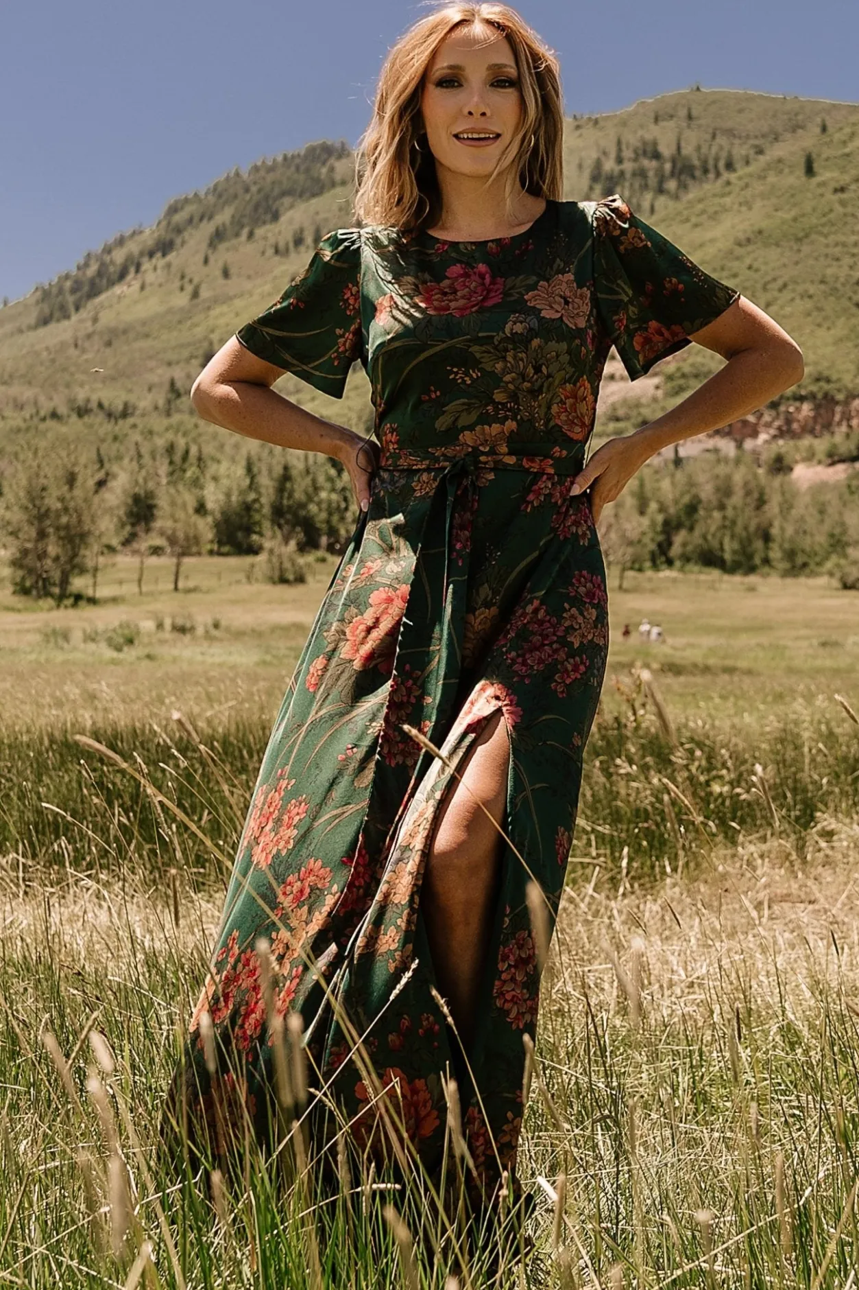 New Baltic Born Agnes Satin Maxi Dress | Dark Green Floral DarkGreenFloral