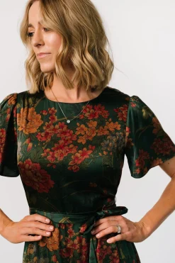 New Baltic Born Agnes Satin Maxi Dress | Dark Green Floral DarkGreenFloral